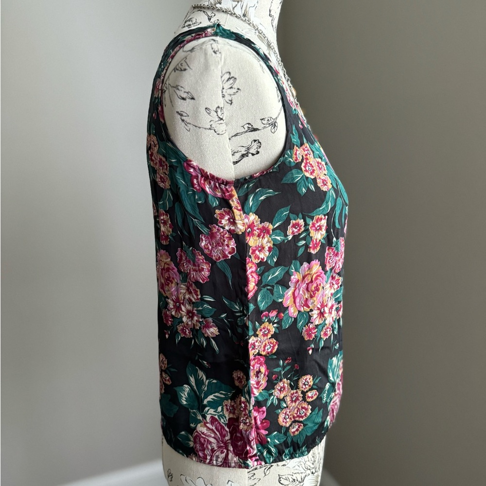 Vintage 90s SILX S Silk Floral Romantic Cottagecore Sleeveless Tank Top Blouse - Picture 4 of 6